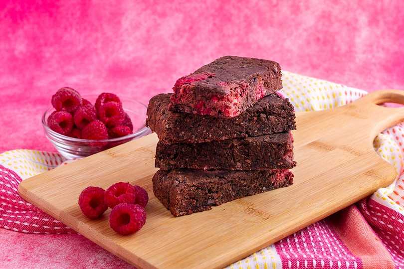    Black Bean Brownies with Raspberries