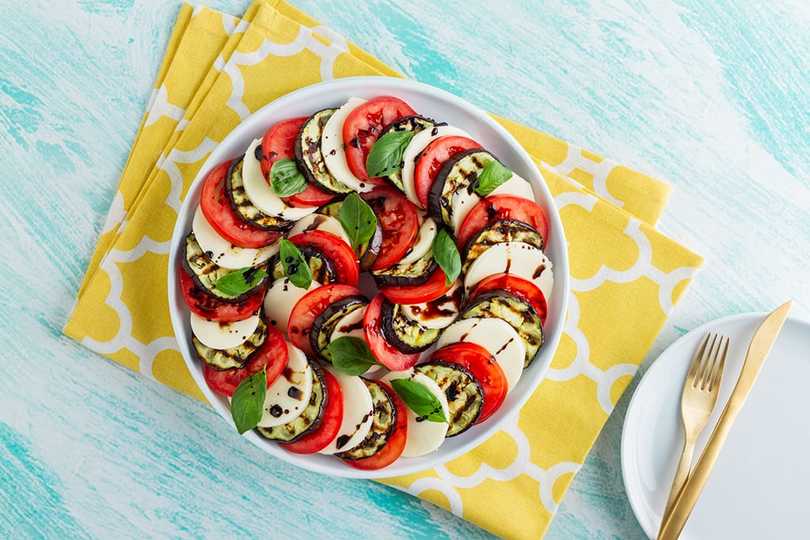   Grilled Eggplant Caprese Salad With Balsamic Reduction